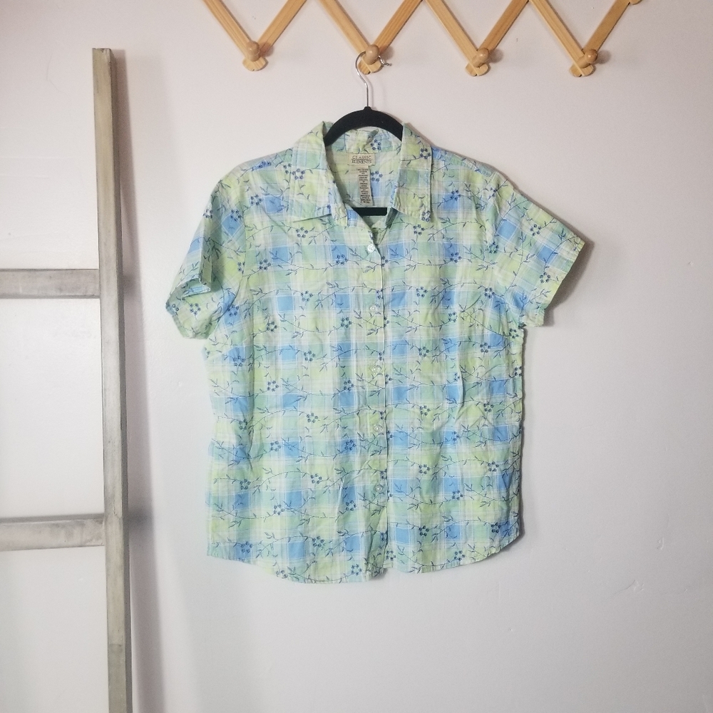 CLASSIC ELEMENTS WOMEN'S BUTTON DOWN PLAID PATTERN BLOUSE SIZE LARGE